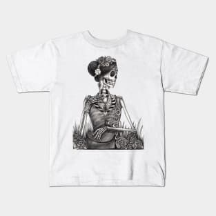 Female skeleton fashion model day of the dead. Kids T-Shirt